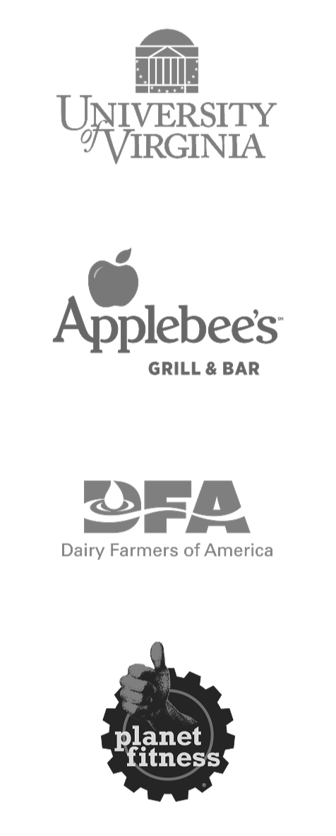 Logo list 4 University of Virginia, Applebee's, dairy farmers of America, planet fitness